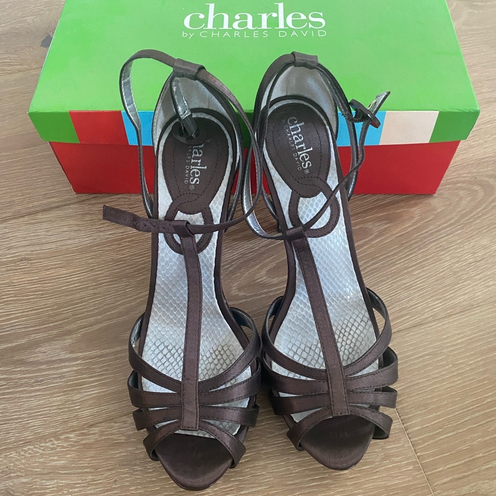 Charles David Heels - Brown Satin - Size 8